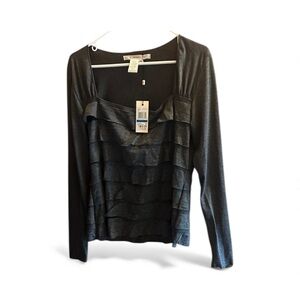 Charcoal Layered Long Sleeve Blouse|Boat neck women’s size XL